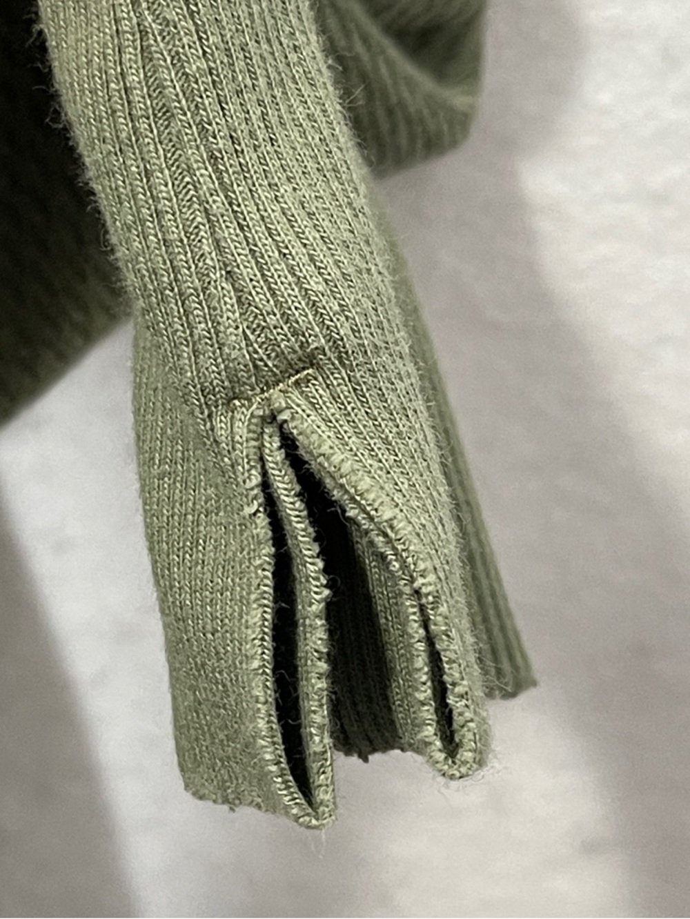 Aerie Big Chill Textured Crew Ribbed Oversized Sweatshirt Olive Green Distressed - Picture 6 of 8
